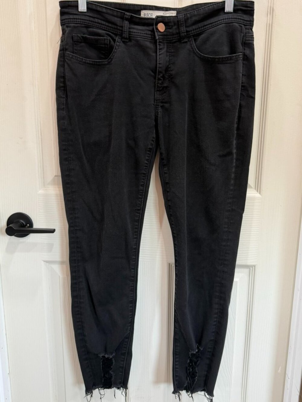 BKE “Payton” Mid‑Rise Ankle Skinny Jeans — Distressed Hems, Sz 28